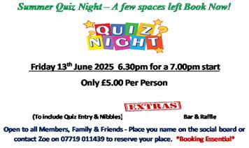Just a few places left for our Quiz Night so get in quick.